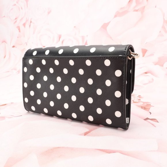Kate Spade Women's Cheers Phone Wallet Black/White Polka Dot Leather W/Gift Box - Picture 9 of 10